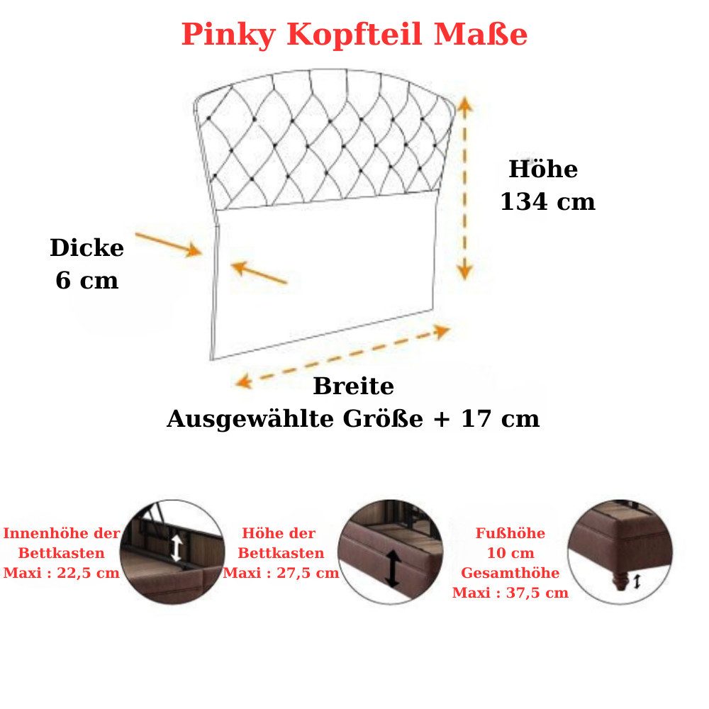 Boxspringbett Set inkl. Matratze, Bambi Pinky, Schlafzimmerbett, Funktionsbett, Kopfteil, H3 Mittel
