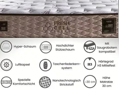 Taschenfederkernmatratze, Bambi Freshcell Prime Matratze, Höhe 30 cm, H3 Mittel, Doppelseitig,