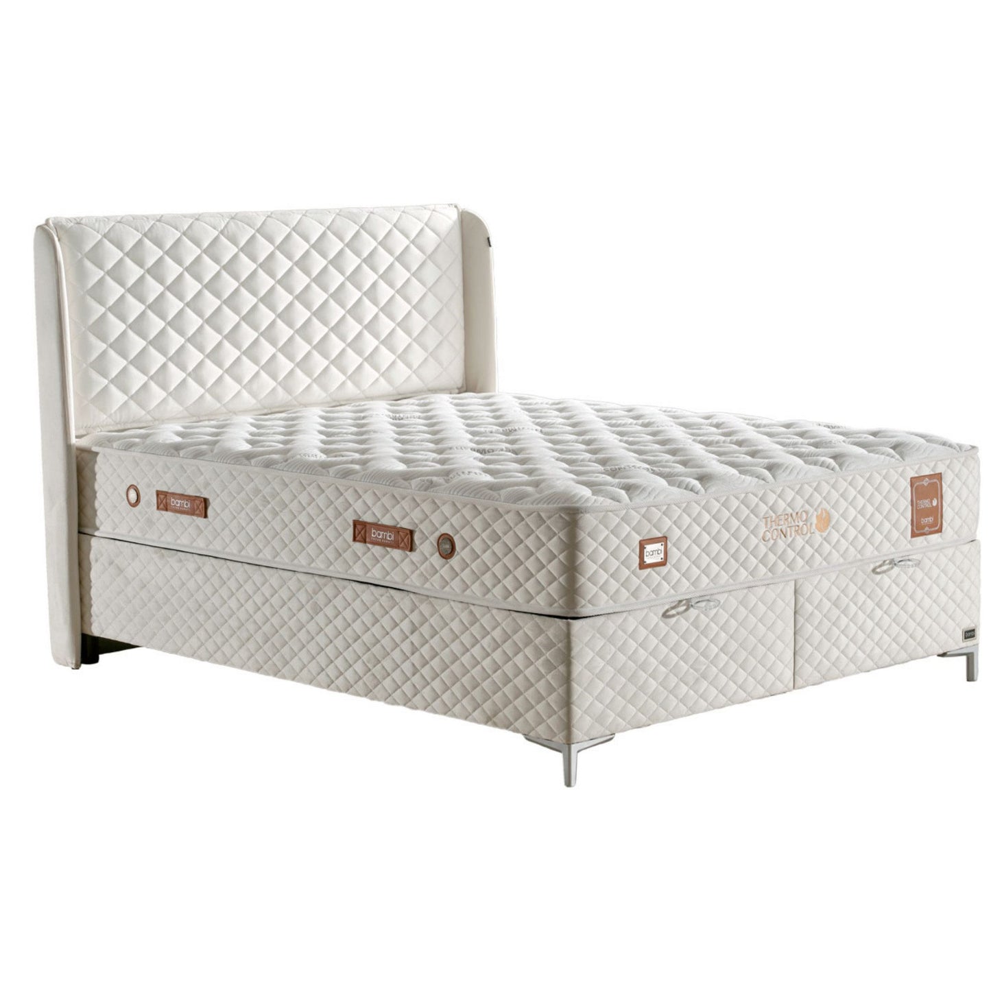 Boxspringbett-Set inkl. Matratze H3, Bambi Thermo Control Weiß, Schlafzimmerbett, Funktionsbett, H3