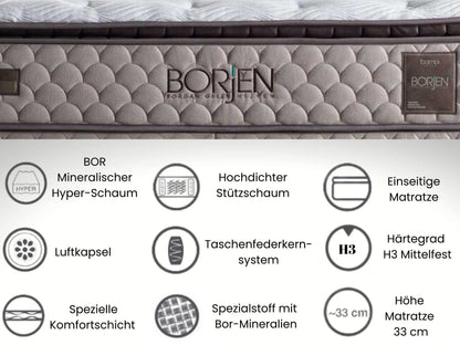 Taschenfederkernmatratze, Bambi Borjen Matratze mit Topper , Höhe 33 cm, H3 Mittel, Doppelseitig,