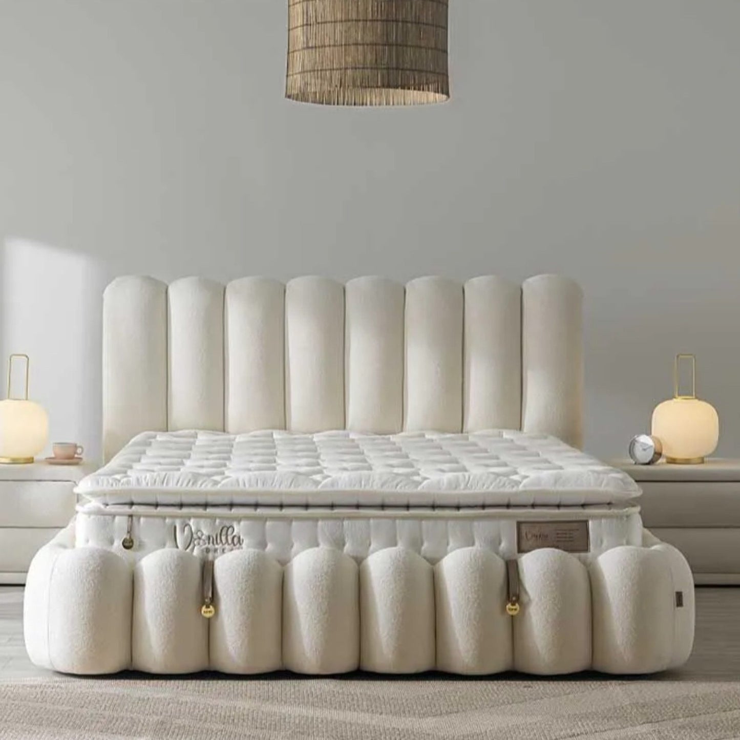 Boxspringbett-Set inkl. Matratze mit Topper, Bambi Vanilla, Schlafzimmerbett, Funktionsbett, Matratze mit Topper, H3 Mittel