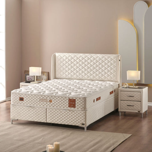 Boxspringbett-Set inkl. Matratze H3, Bambi Thermo Control Weiß, Schlafzimmerbett, Funktionsbett, H3