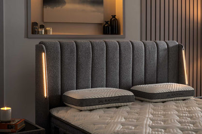 Boxspringbett-Set inkl. Matratze , Bambi Blacksand, Funktionsbett, H4 (Hart) Matratze, Kopfteil mit USB-Anschluss und LED-Leseleuchte
