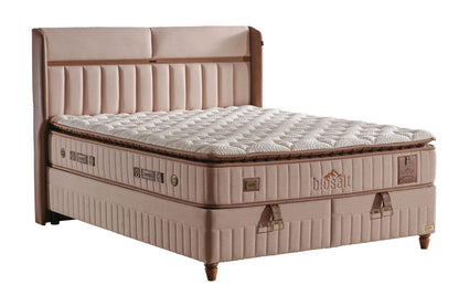 Boxspringbett Set inkl. Matratze mit Topper, Bambi Biosalt, Schlafzimmerbett, Funktionsbett, Kopfteil mit USB-Port und LED Leuchte, H3