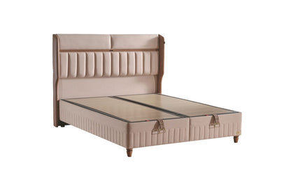 Boxspringbett Set inkl. Matratze mit Topper, Bambi Biosalt, Schlafzimmerbett, Funktionsbett, Kopfteil mit USB-Port und LED Leuchte, H3