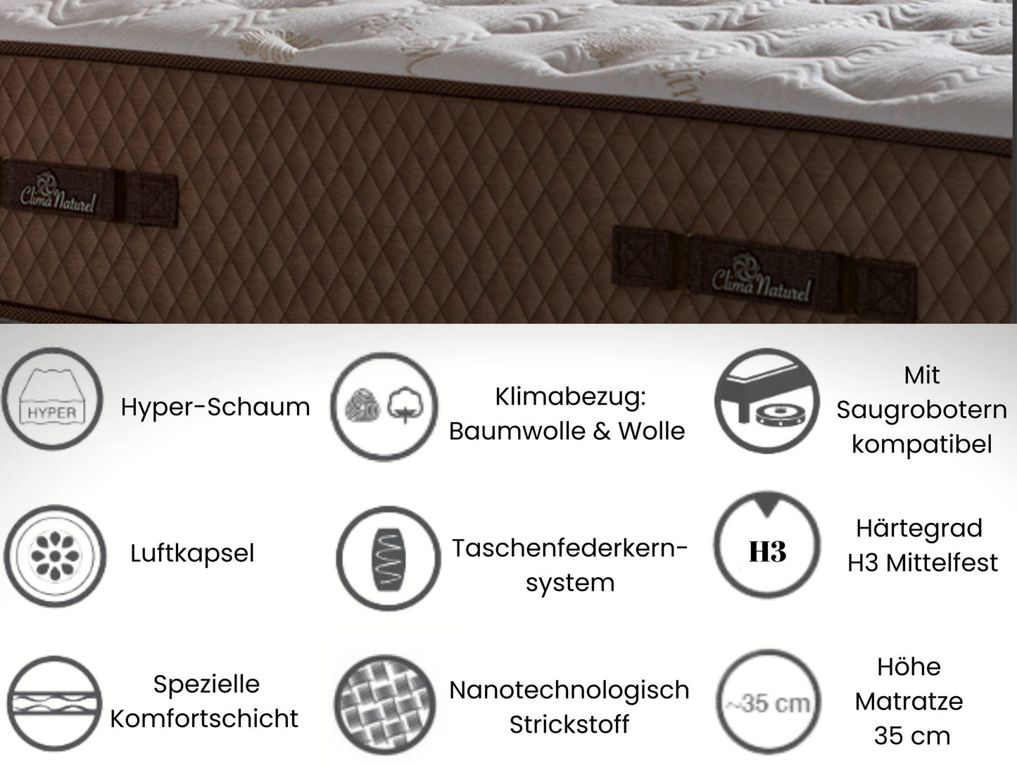 Boxspringbett-Set inkl. Matratze H3, Bambi Clima Naturel, Schlafzimmerbett, Funktionsbett, Matratze H3