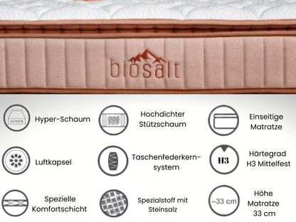 Taschenfederkernmatratze, Bambi Biosalt, Matratze mit Topper, Höhe 33 cm, H3 Mittel