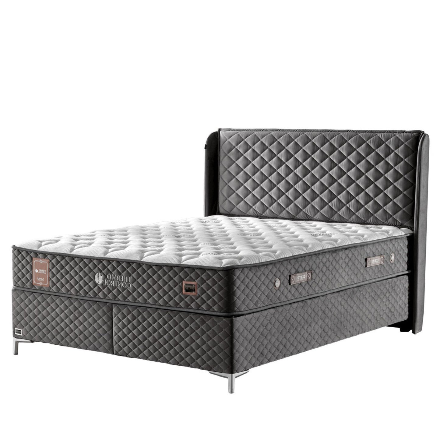 Boxspringbett-Set inkl. Matratze H3, Bambi Thermo Control Anthrazit, Schlafzimmerbett, Funktionsbett, H3
