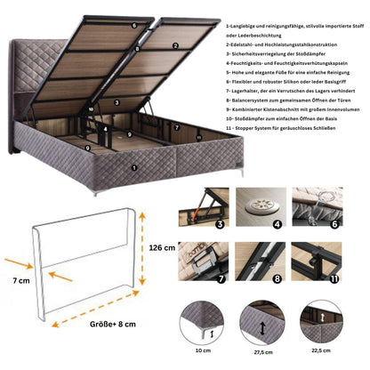 Boxspringbett-Set inkl. Matratze H3, Bambi Thermo Control Anthrazit, Schlafzimmerbett, Funktionsbett, H3