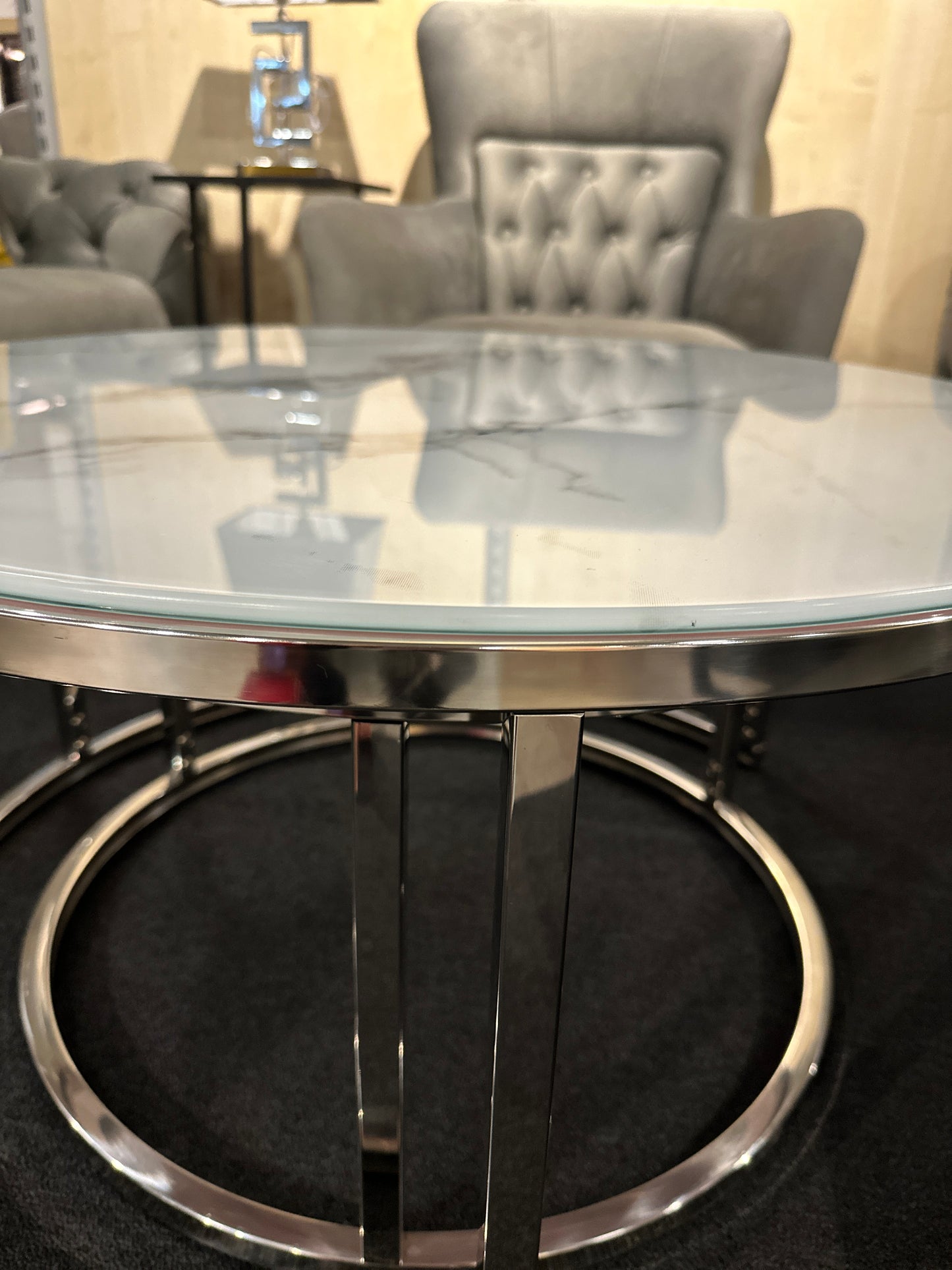 Couchtisch 2er Set Weiß-Grau / Chrom