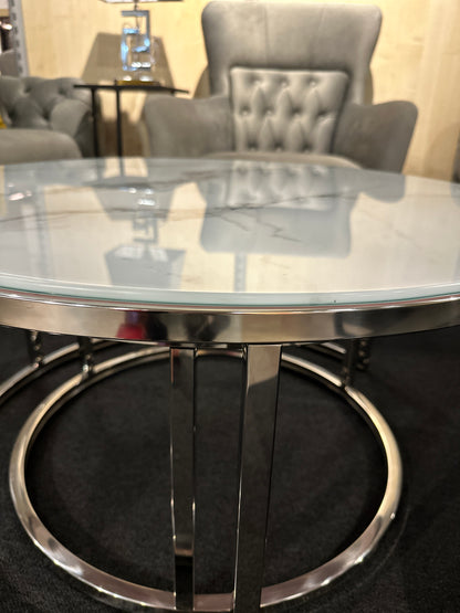 Couchtisch 2er Set Weiß-Grau / Chrom