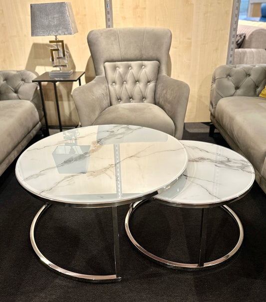 Couchtisch 2er Set Weiß-Grau / Chrom