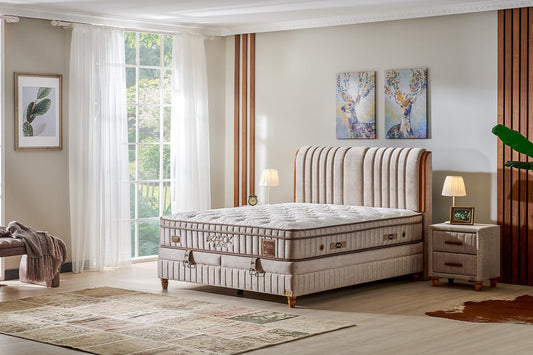 Boxspringbett-Set inkl. Matratze H3, Bambi Kapok Naturel, Schlafzimmerbett, Funktionsbett, H3 Mittel
