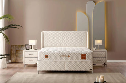 Boxspringbett-Set inkl. Matratze H3, Bambi Thermo Control Weiß, Schlafzimmerbett, Funktionsbett, H3